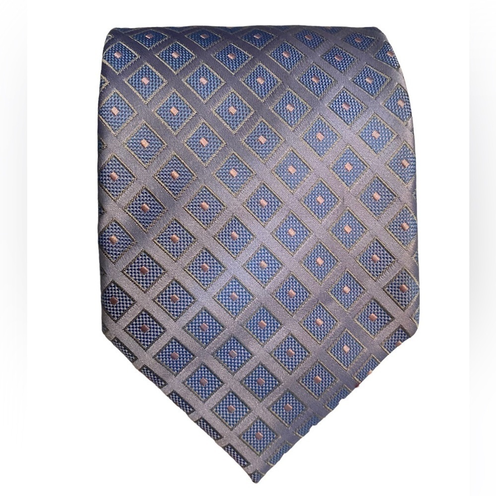 HENRY Jacobson Silk Tie Light Blue With Diamonds and Pink Dots